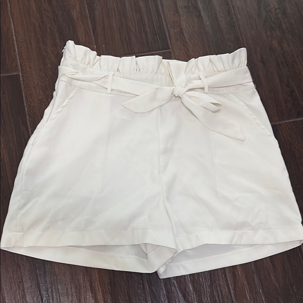 Women's White Paperbag Shorts